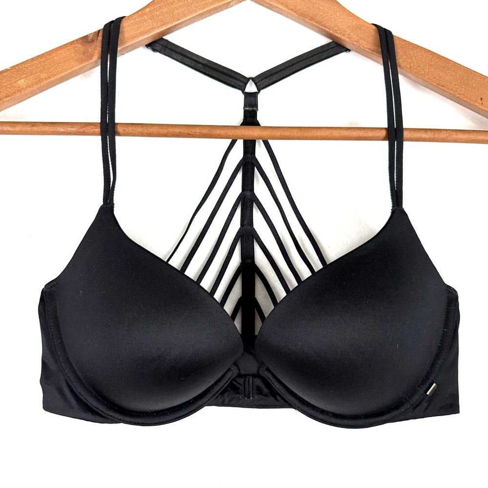 Victoria's Secret Very Sexy Lightly Lined  Plunge Black Strappy Bra
